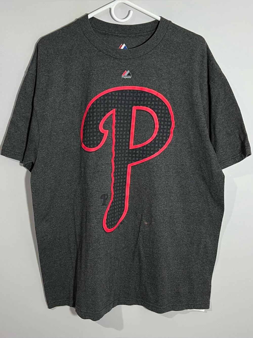 Majestic Philadelphia Phillies Baseball Gray Red Short Sleeve T-Shirt Mens XL